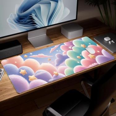Imagem de Tapete de mesa minimalista de couro, mouse pad de arte colorida grande teclado de computador mousepad para jogos à prova d'água protetor e capa de mesa, tapete de mouse decorativo de couro PU para