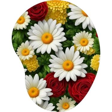 Imagem de Mouse Pad Ergonômico Gota Margaridas e Rosas Vermelhas