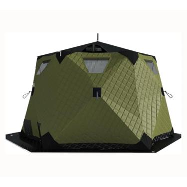 Imagem de Abrigo portátil de pesca no gelo 2,6 m - barraca pop-up hexagonal isolada com tomada de fogão e almofada para 3 a 5 pessoas - Cabanas de gelo 420D duráveis para aventuras de pesca de inverno