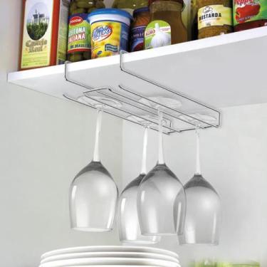 Imagem de Suporte Suspenso Armário Prateleira Encaixe Porta 6 Taças Vinho Aço Cr