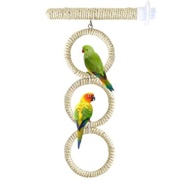 Imagem de Brinquedo de balanço de pássaro com 3 anéis, balanço de pássaros para gaiola, brinquedo de poleiro de corda de pássaros pendurados, periquitos, periquitos, calopsitas, brinquedos de planador de açúcar