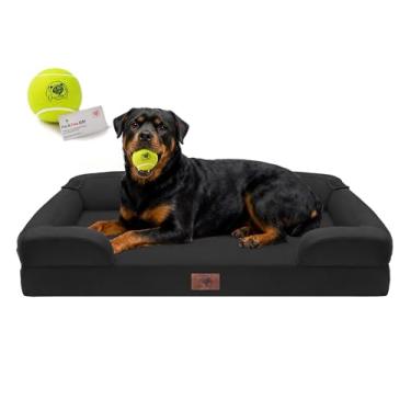 Imagem de Cama ortopédica para cães extragrande, caixa de ovos, impermeável, 2GG, espuma viscoelástica com capa removível lavável e fundo antiderrapante, brinquedo de bola de tênis, 114 x 89 cm