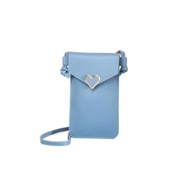 Imagem de Benepoint Bolsas transversais para mulheres, bolsas de telefone de couro PU com janela transparente para tela sensível ao toque, bolsa para celular, Azul