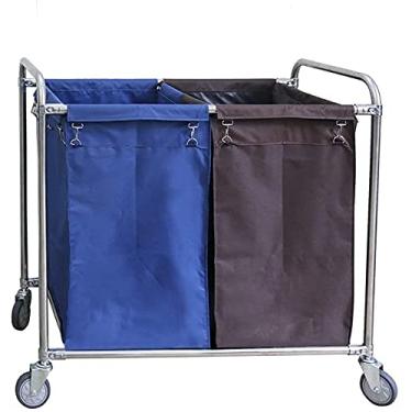 Imagem de Carrinho móvel para cesto de roupa suja para hotel, banheiro, cesto de roupa suja, com rodas resistentes e bloqueáveis e 2 sacos removíveis