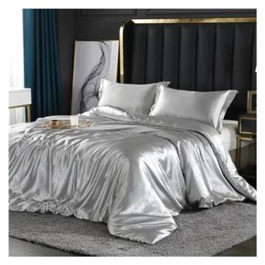 Imagem de Conjunto de capa de edredom queen de seda de amoreira e seda com lençol de elástico, conjuntos de cama king size de luxo, (F 120 x 200 cm, conjunto de 4 peças)