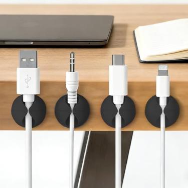 Imagem de 10 peças de clipes de cabo, organizador de cabos adesivos, suporte de carregador para mesa de cabeceira, telefone de carro (preto)