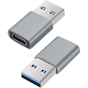 Imagem de Pacote com 2 adaptadores USB 3.0 para USB C, conversor de carregador adaptador USB A macho de 5 Gbps para iPhone 12, 13, 14, 15 Plus, Pro Max, iWatch 8 9, Galaxy S23 S24 (cinza)