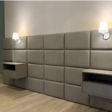 Imagem de Kit 8 Cabeceiras Modulares Estofadas para Cama Box Casal Autocolante(Bege)