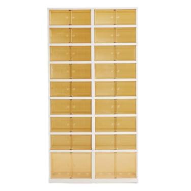 Imagem de SAYMA Armário organizador de sapateira dobrável azul e rosa com portas transparentes, grande prateleira de sapatos dobrável de plástico, armário dobrável para armazenamento de sapatos, sapateira de