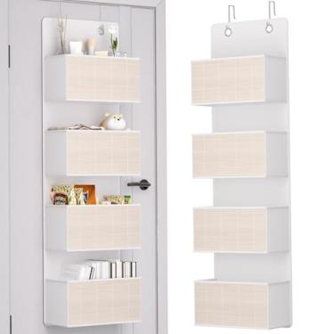 Imagem de VERONLY Organizador de pendurar sobre a porta de 4 prateleiras com 2 ganchos de metal, 4 bolsos sobre a porta para armazenamento de brinquedos, sapatos, toalhas, armário de despensa, fraldas