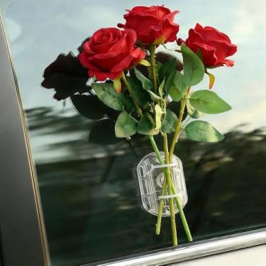 Imagem de 3 buquês de rosas artificiais decoração de carro criativo flor falsa ornamento autoadesivo para casa automotiva, 33 cm