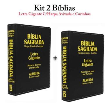 Imagem de Kit 2 Bíblias Letra Gigante C/ Harpa - Luxo PRETA - REI DAS BIBLIAS