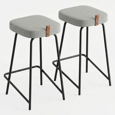 Imagem de Kit 02 Banquetas Médias Para Cozinha Vik Estofada Linho Cinza - Desk Design