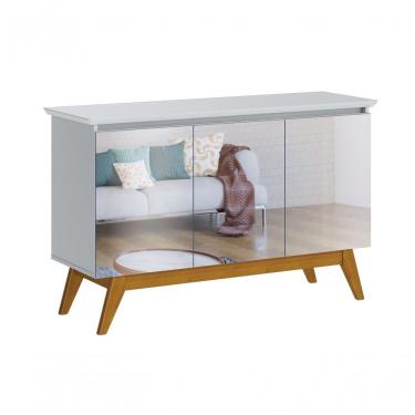 Imagem de Buffet Classic 3 Portas Branco Acetinado E Espelho - Imcal Móveis