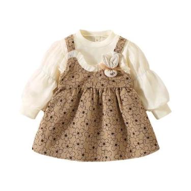 Imagem de Vestido De Manga Longa Para Meninas Com Estampa De Flores Em Renda E D