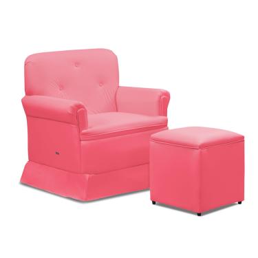 Imagem de Poltrona de Amamentação Base Balanço e Puff Lígia Sintético Pink E03 - D'Rossi