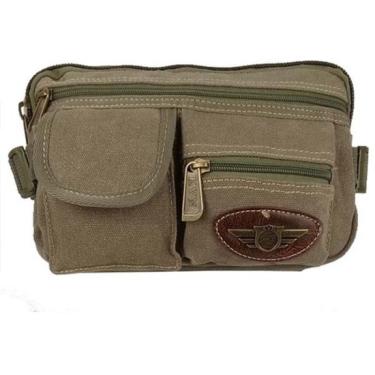 Imagem de Pochete Masculina Reforçada Em Lona Vários Bolsos Verde Militar