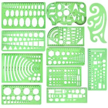 Imagem de Conjunto De Réguas De Medição Plásticas Verdes Com 11 Peças Para Costu
