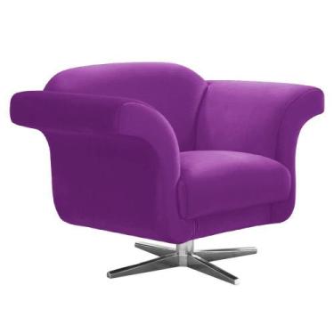 Imagem de Poltrona Decorativa Troia Suede Roxo com Base Giratória em Aço Cromado