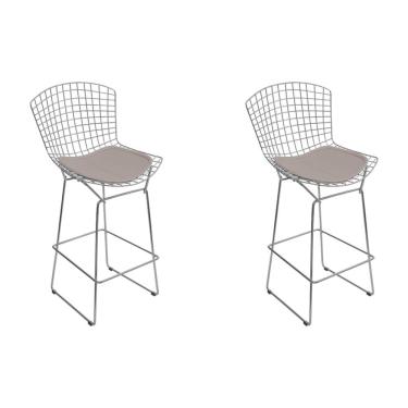 Imagem de Kit 2 Banquetas Bistrô Bertoia Cromada D70 Com Assento Sintético Bege