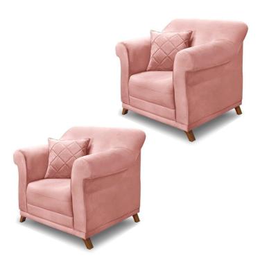 Imagem de Kit 2 Poltronas Decorativas C/2 Almofadas Veludo Rosa