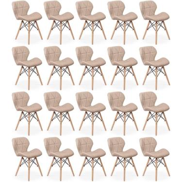 Imagem de Kit 20 Cadeiras De Jantar Charles Eames Slim Wood Estofada - Nude
