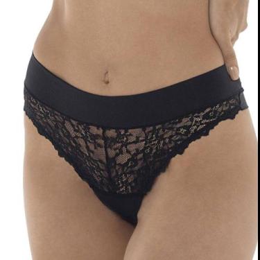 Imagem de Calcinha Fio Dental com Renda DeMillus Vanille(51042), Preto, XG