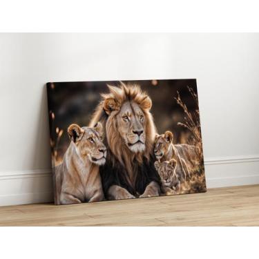 Imagem de Quadros Decorativos para Sala Quarto Familia Leao 2 Filhotes 40x60 Lin