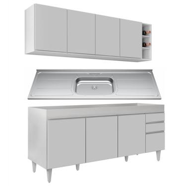 Imagem de Armário Aéreo Nevada E Balcão Gabinete 180cm Com Pia Dallas Branco - Lumil