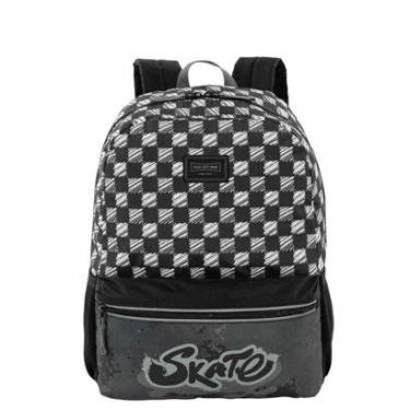 Imagem de Mochila Costas Infantil Juvenil Grande Escolar Menino Skate Preto Branco Sestini-Masculino