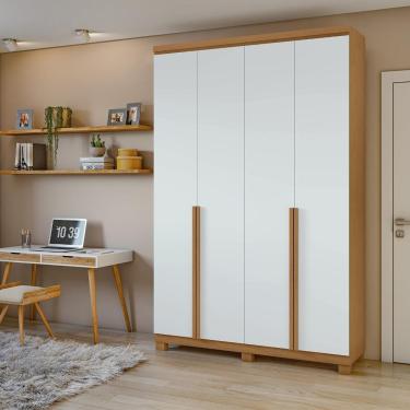 Imagem de Guarda-roupa Solteiro Alonzo 4 Portas 2 Gavetas Amêndoa Clean/branco Lopas