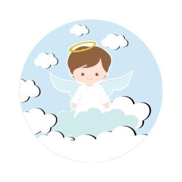 Imagem de Painel de Tecido Sublimado Redondo Batizado Anjinho C/ Elástico - Fabr