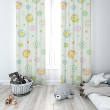 Imagem de Cortina Tecido Oxford Quarto Infantil Poá Pintinhos CI29 - 140x220cm -