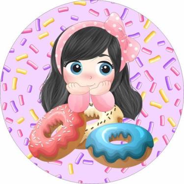 Imagem de Painel de Lona Redondo Doces Menina Morena Confetes - Fabrika De Festa