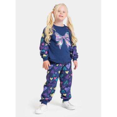 Imagem de Conjunto Inverno Menina Marinho Blusão Raglan Laço e Calça em Moletom 