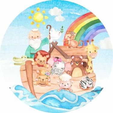Imagem de Painel de Tecido Sublimado Redondo Arca de Noé Infantil Aquarela c/ El