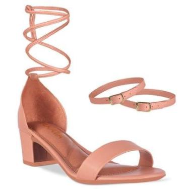 Imagem de Sandalia Feminina Casual Salto Bloco Grosso Tiras de Amarrar Sintético Moda Festa A3.29-Feminino