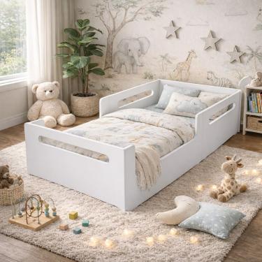 Imagem de Cama Solteiro Montessoriana Baixa Quarto Infantil Segura Para Crianças em Mdf