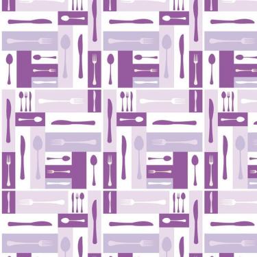 Imagem de Papel De Parede Talheres E Taças Lilás Autocolante Cozinha