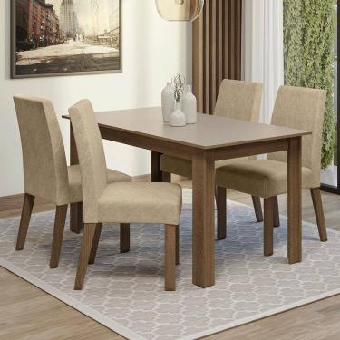 Imagem de Conjunto Sala de Jantar Lumina Mesa Tampo de Madeira 4 Cadeiras Rustic/Crema/Suede Imperial Madesa