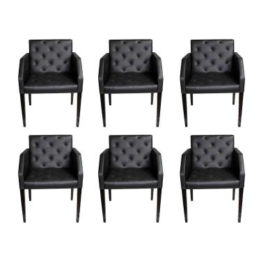 Imagem de Kit 6 Poltronas Nina Costura Capitone Couro Sintético Preto Rud House