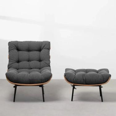 Imagem de Kit Poltrona Costela Com Puff Para Sala Veludo Chumbo Neros Interiores