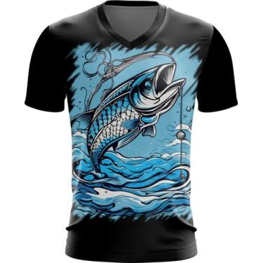 Imagem de Camiseta Gola V Pesca Esportiva Peixes Azul Paz 1 - Kasubeck Store®, P