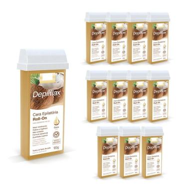 Imagem de Kit 12 Cera Refil para Depilação Roll On Quente Coco 100G Hidratante para Braços e Pernas Testado Dermatologicamente