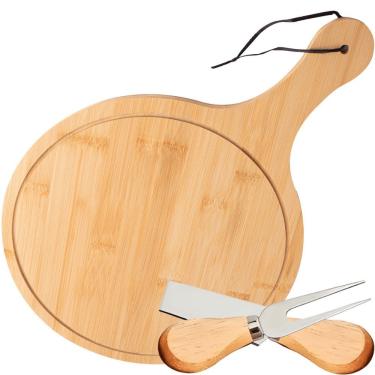 Imagem de Kit para Queijos CK6775 com Garfo Espátula e Tábua em Madeira Bambu e Aço Inox para Ser...