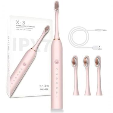 Imagem de Escova de Dente Elétrica Recarregável Aquilae IPX7 Rosa com Tecnologia Sônica para Impl...