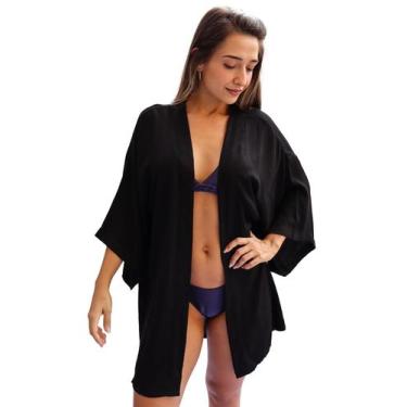 Imagem de Kimono Feminino Saída de Praia Viscose Manga 3/4 Liso - Upclow,  Único
