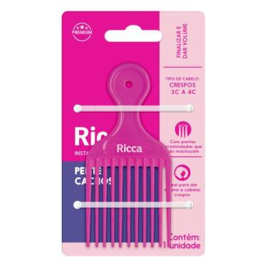 Imagem de Pente Garfo Ricca Dentes Estreitos para Cabelos Cacheados Afro Volume 