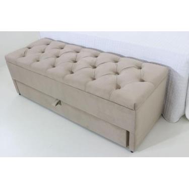 Imagem de Puf Baú Sapateiro com Gaveta King 195x50x45cm Cor Areia - Produto Dire