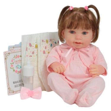 Imagem de Bebê Reborn Menina Cabelo Fio a Fio Corpo de Silicone Fofa - Cegonha R